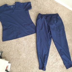Navy blue jogger scrub set